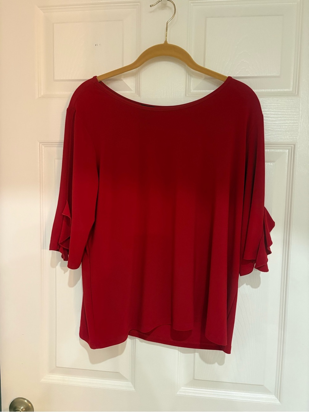 Clara Sun Woo Red Ruffle-Short Sleeve Top— Medium